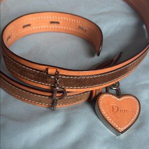 Dior Leather Belt with Heart Charm in Brown and Tan